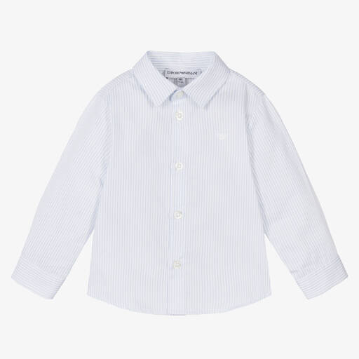 Emporio Armani-Baby Boys Blue Striped Cotton Shirt | Childrensalon Outlet