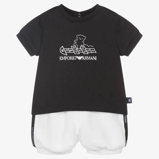 Emporio Armani-Baby Boys Blue & White Logo Cotton Shorts Set | Childrensalon Outlet