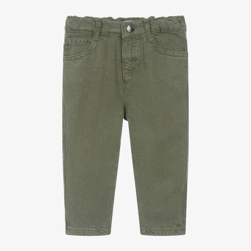 Emporio Armani-Baby Boys Dark Green Lyocell & Linen Trousers | Childrensalon Outlet