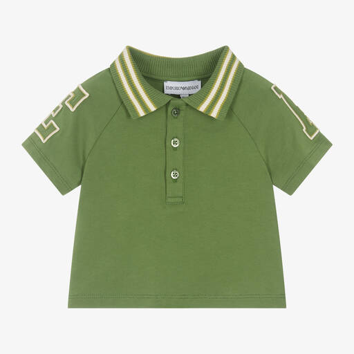 Emporio Armani-توب بولو أطفال ولادي قطن جيرسي لون أخضر | Childrensalon Outlet