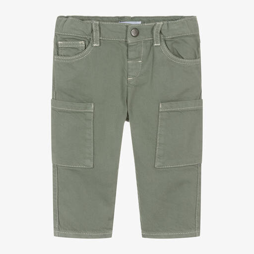 Emporio Armani-بنطلون كارغو أطفال ولادي قطن تويل لون أخضر | Childrensalon Outlet