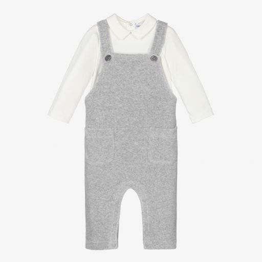 Emporio Armani-Baby Boys Grey Dungaree Set | Childrensalon Outlet