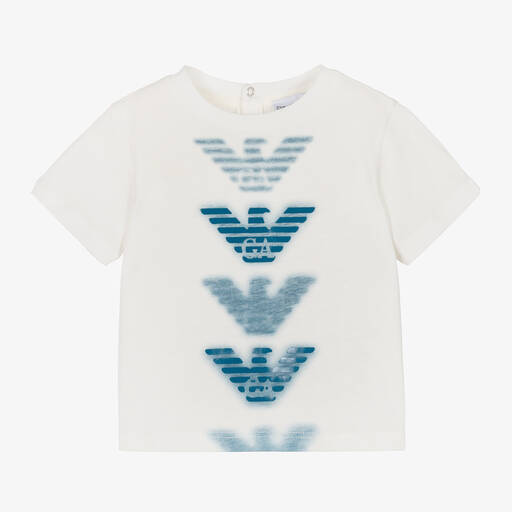 Emporio Armani-Baby Boys Ivory & Blue Eagle T-Shirt | Childrensalon Outlet