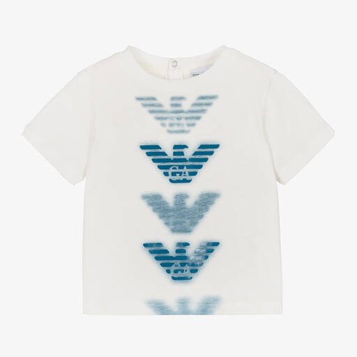 Emporio Armani-Baby Boys Ivory & Blue Eagle T-Shirt | Childrensalon Outlet