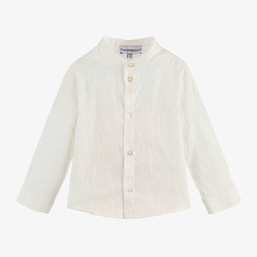 Emporio Armani-Baby Boys Ivory Cotton Jacquard Shirt | Childrensalon Outlet