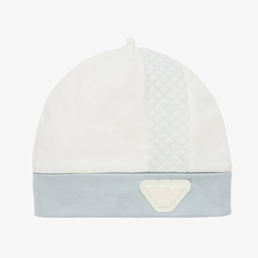 Emporio Armani-قبعة بطبعة النسر قطن لون عاجي وأزرق للمواليد | Childrensalon Outlet