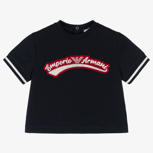 Emporio Armani-Navyblaues Baby-Baumwoll-T-Shirt | Childrensalon Outlet