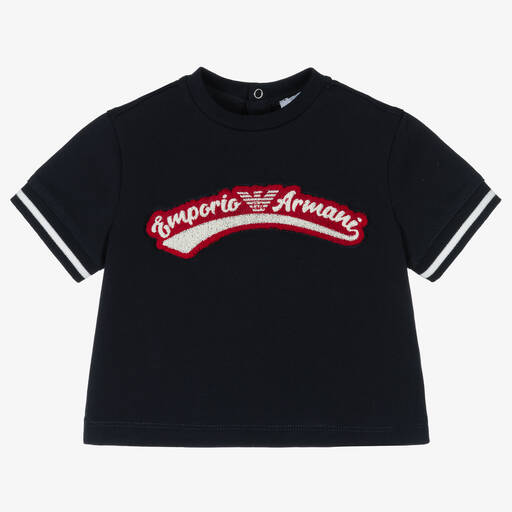 Emporio Armani-Baby Boys Navy Blue Cotton T-Shirt | Childrensalon Outlet