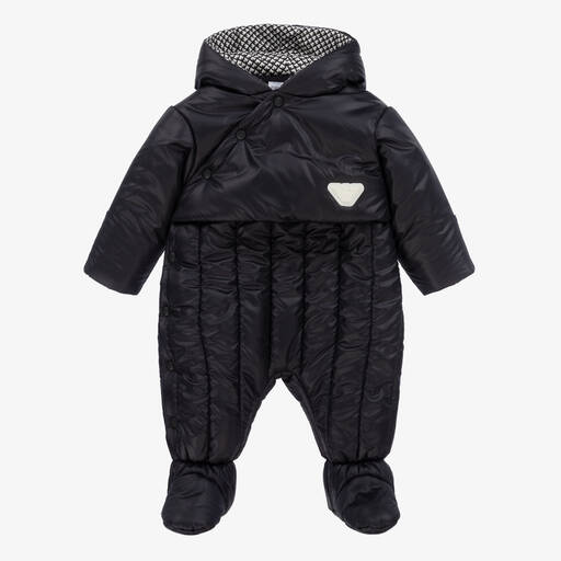Emporio Armani-Baby Boys Navy Blue Hooded Snowsuit | Childrensalon Outlet