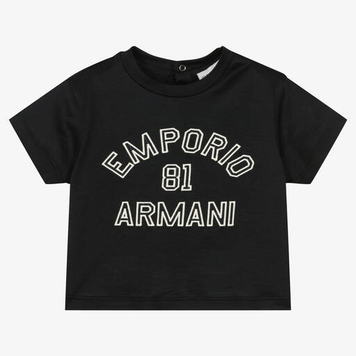 Emporio Armani-Baby Boys Navy Blue Lyocell T-Shirt | Childrensalon Outlet