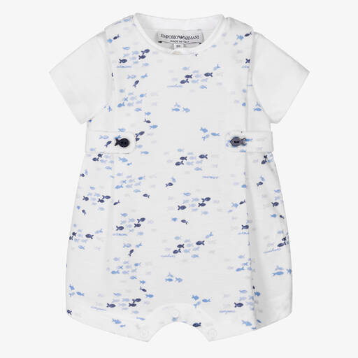 Emporio Armani-Baby Boys White & Blue Fish Shortie Set | Childrensalon Outlet