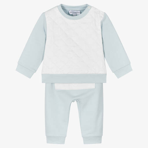 Emporio Armani-Baby Boys White & Blue Trouser Set | Childrensalon Outlet