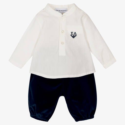 Emporio Armani-Ensemble pantalon bleu et blanc | Childrensalon Outlet