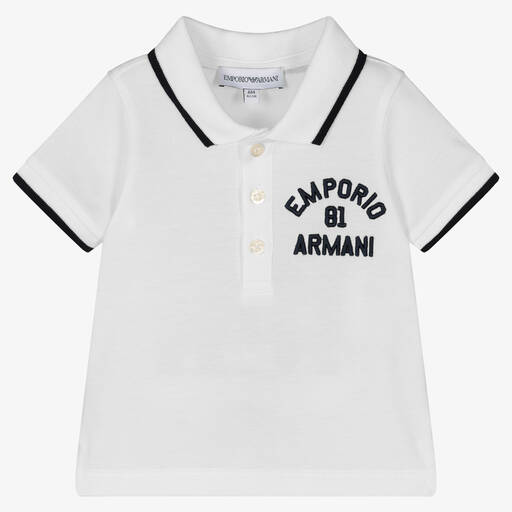 Emporio Armani-توب بولو أطفال ولادي قطن بيكيه لون أبيض | Childrensalon Outlet