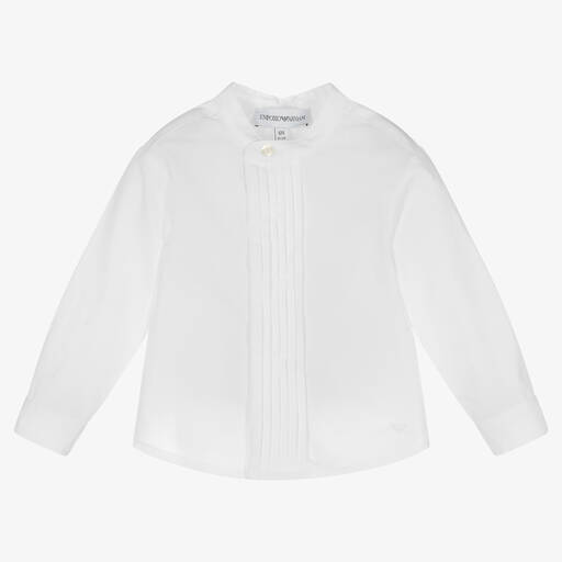 Emporio Armani-Baby Boys White Cotton Poplin Shirt | Childrensalon Outlet
