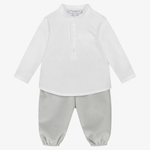 Emporio Armani-Baby Boys White & Grey Trouser Set | Childrensalon Outlet