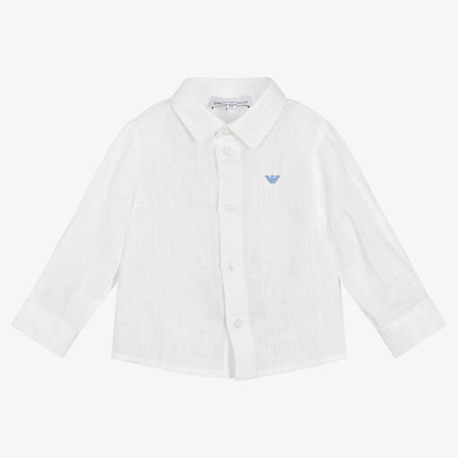 Emporio Armani-Baby Boys White Linen Shirt | Childrensalon Outlet