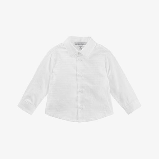 Emporio Armani-Baby Boys White Logo Pattern Cotton Shirt | Childrensalon Outlet