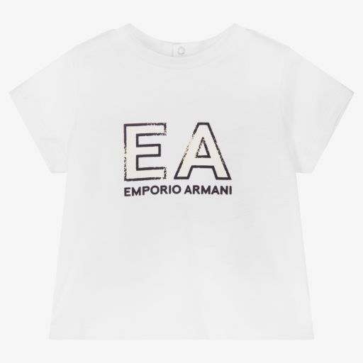 Emporio Armani-Baby Boys White Logo T-Shirt | Childrensalon Outlet