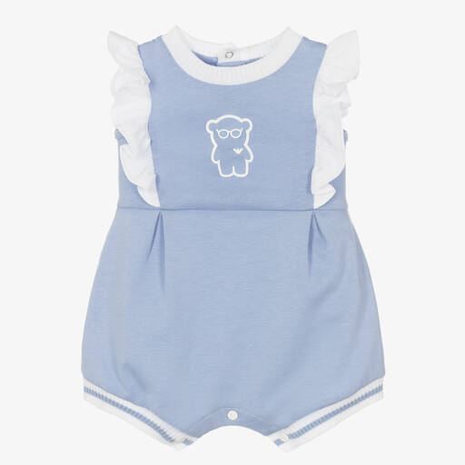 Emporio Armani-Baby Girls Blue Logo Cotton Shortie | Childrensalon Outlet