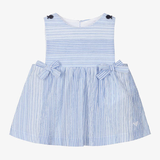 Emporio Armani-Baby Girls Blue Striped Cotton Dress | Childrensalon Outlet