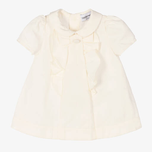 Emporio Armani-Baby Girls Ivory Logo Cotton Dress | Childrensalon Outlet