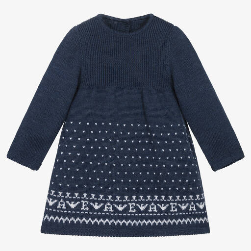 Emporio Armani-Baby Girls Navy Blue Knitted Dress | Childrensalon Outlet