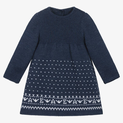 Emporio Armani-فستان صوف محبوك لون كحلي للمولودات | Childrensalon Outlet