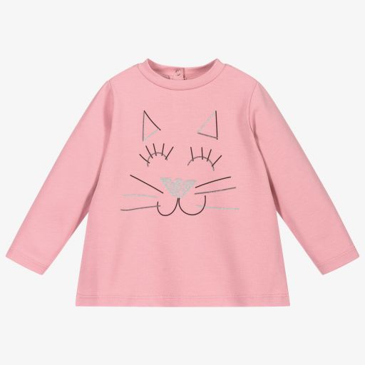 Emporio Armani-Baby Girls Pink Logo Cat Top | Childrensalon Outlet