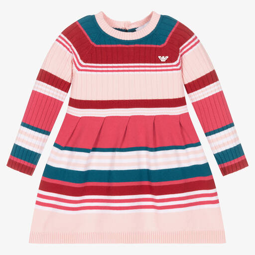 Emporio Armani-Baby Girls Pink Striped Knitted Dress | Childrensalon Outlet