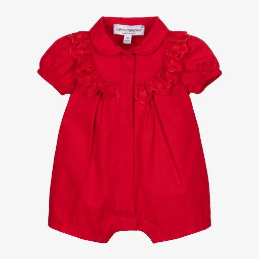 Emporio Armani-Baby Girls Red Cotton Shortie | Childrensalon Outlet