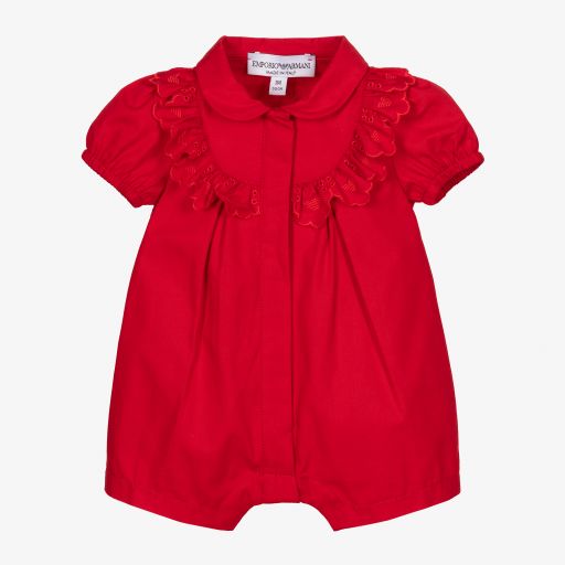 Emporio Armani-Baby Girls Red Cotton Shortie | Childrensalon Outlet
