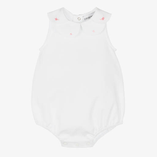 Emporio Armani-Baby Girls White Cotton Shortie | Childrensalon Outlet