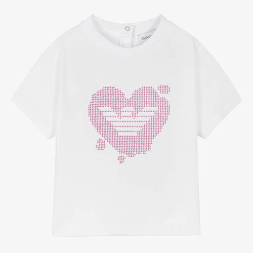 Emporio Armani-تيشيرت أطفال بناتي قطن ديامنتي لون أبيض | Childrensalon Outlet
