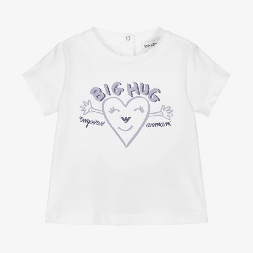 Emporio Armani-Baby Girls White Heart T-Shirt | Childrensalon Outlet