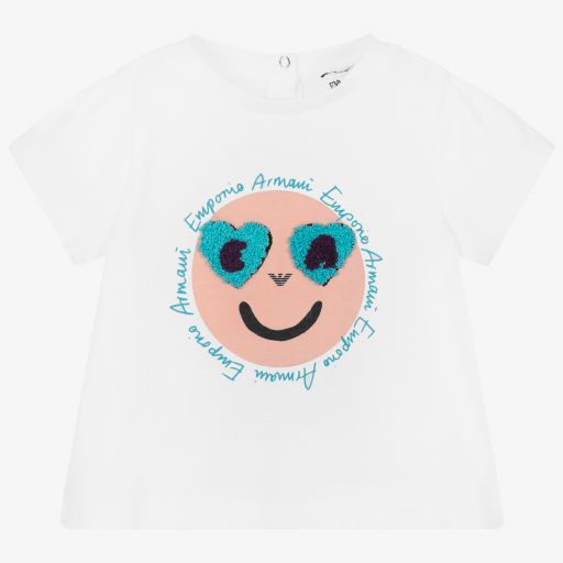 Emporio Armani-Baby Girls White Logo T-Shirt | Childrensalon Outlet