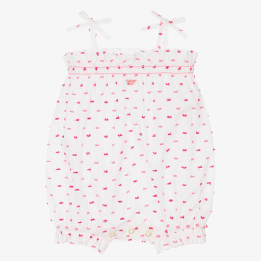 Emporio Armani-Baby Girls White & Pink Cotton Shortie | Childrensalon Outlet