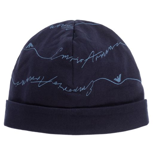 Emporio Armani-Темно-синяя шапка с логотипом для малышей | Childrensalon Outlet
