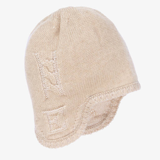 Emporio Armani-Beige Knitted Wool Baby Hat | Childrensalon Outlet