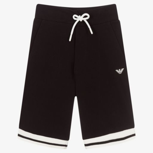 Emporio Armani-Black Cotton Piqué Shorts | Childrensalon Outlet