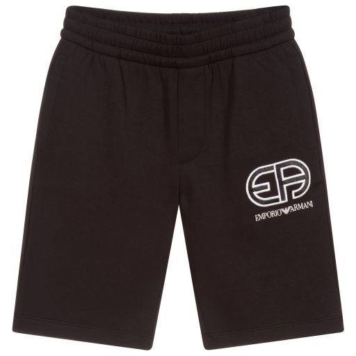 Emporio Armani-Black Jersey Logo Shorts | Childrensalon Outlet