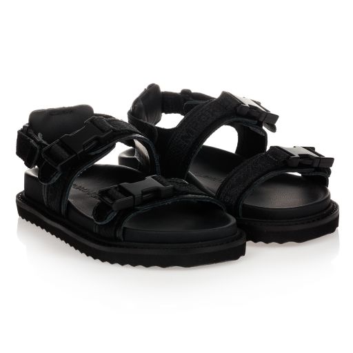 Emporio Armani-Black Leather Buckle Sandals | Childrensalon Outlet