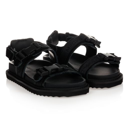 Emporio Armani-Sandales à boucles noires en cuir | Childrensalon Outlet