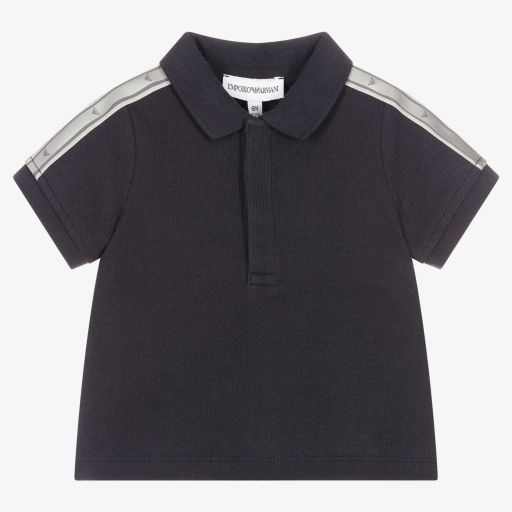 Emporio Armani-توب بولو أطفال ولادي قطن بيكيه لون كحلي | Childrensalon Outlet