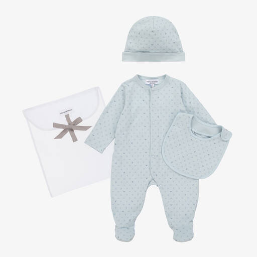 Emporio Armani-Blue Cotton Babysuit Set | Childrensalon Outlet