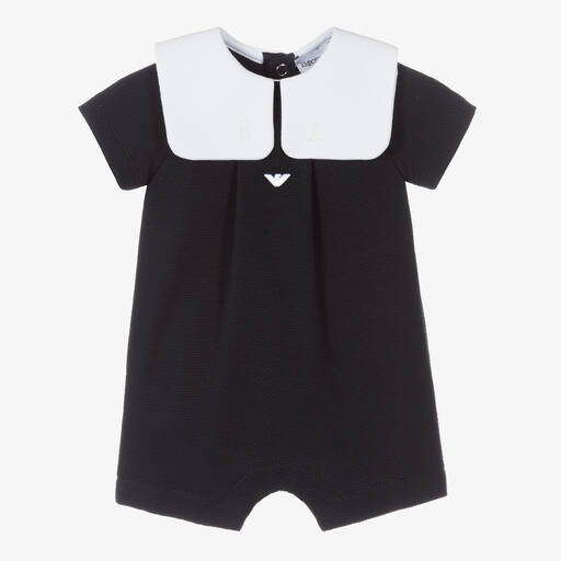 Emporio Armani-Blue Cotton Logo Baby Shortie | Childrensalon Outlet