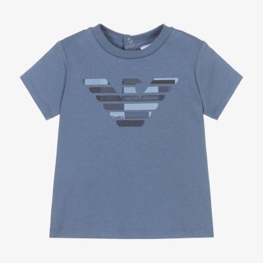 Emporio Armani-Blue Cotton Logo Baby T-Shirt | Childrensalon Outlet