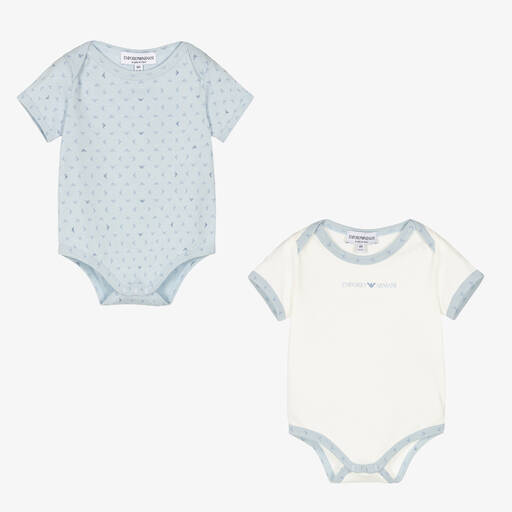 Emporio Armani-أوفرول بادي قطن لون عاجي وأزرق للمواليد (عدد 2) | Childrensalon Outlet