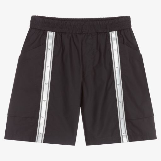 Emporio Armani-Blue Logo Tape Cotton Shorts | Childrensalon Outlet