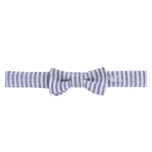 Emporio Armani-Blue & White Linen Bow Tie | Childrensalon Outlet